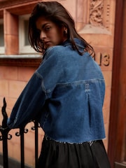 Dark Blue Cropped Denim Shacket - Image 2 of 5