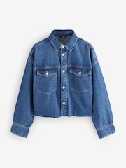 Dark Blue Cropped Denim Shacket - Image 3 of 5
