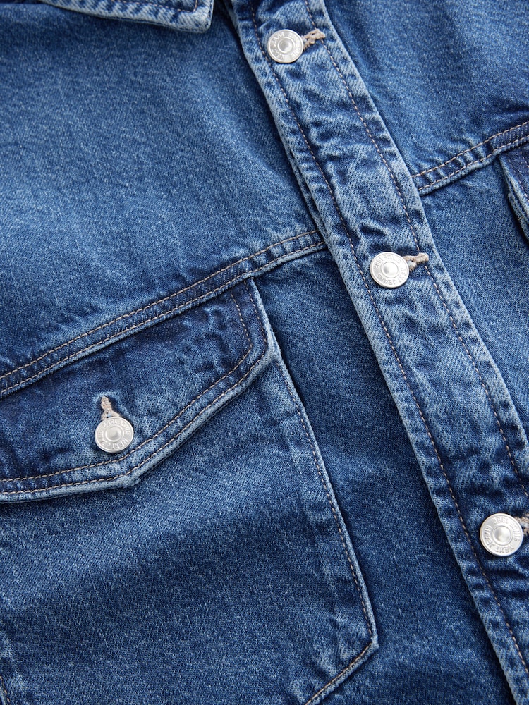 Dark Blue Cropped Denim Shacket - Image 5 of 5