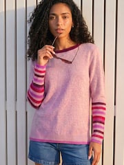 Roman Purple Contrast Stripe Detail Knit Jumper - Image 1 of 4