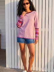 Roman Purple Contrast Stripe Detail Knit Jumper - Image 3 of 4