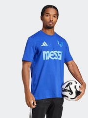 adidas Blue Messi Name and Number Graphic 100% Cotton T-Shirt - Image 1 of 6