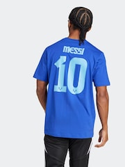 adidas Blue Messi Name and Number Graphic 100% Cotton T-Shirt - Image 3 of 6