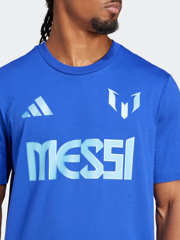 adidas Blue Messi Name and Number Graphic 100% Cotton T-Shirt - Image 4 of 6