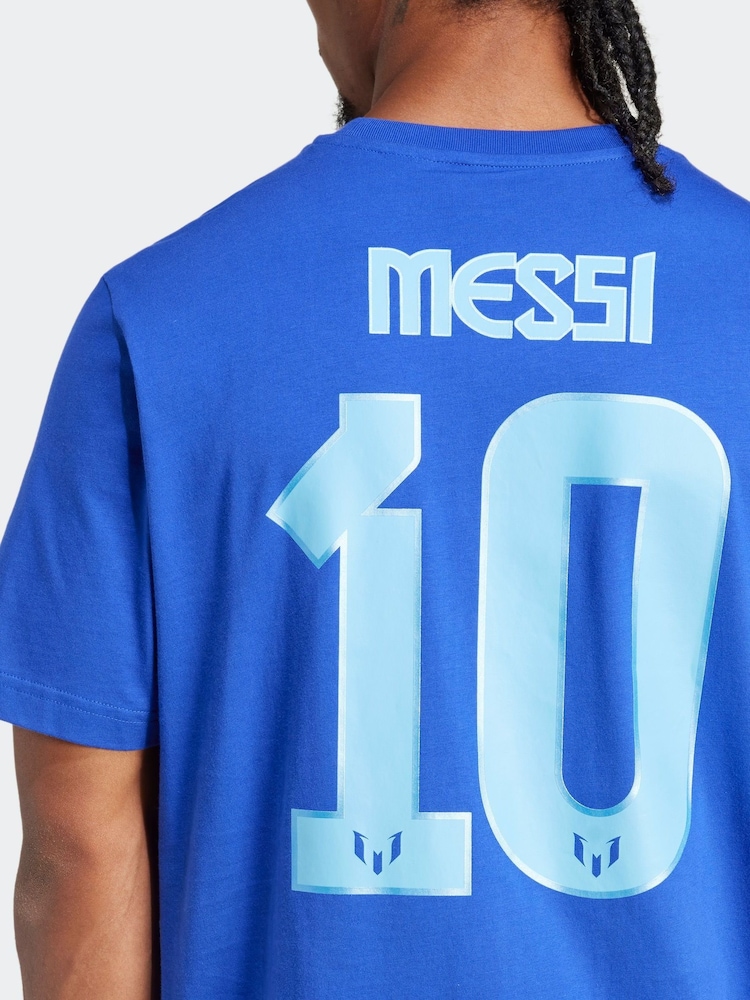 adidas Blue Messi Name and Number Graphic 100% Cotton T-Shirt - Image 5 of 6