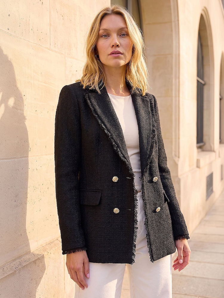 Roman Black Fray Mid Boucle Jacket - Image 1 of 4