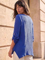 Roman Blue Textured Plain Tunic - Image 3 of 4