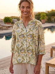 Roman Green Floral Print V-Neck Blouse - Image 1 of 4