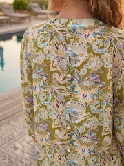 Roman Green Floral Print V-Neck Blouse - Image 4 of 4