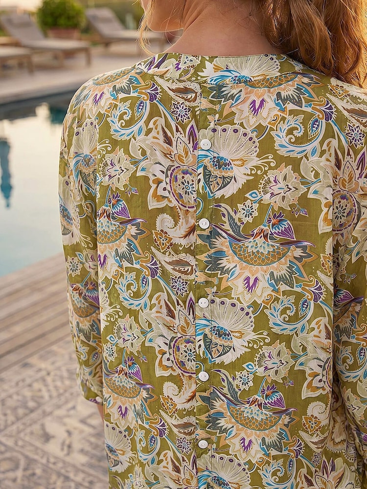 Roman Green Floral Print V-Neck Blouse - Image 4 of 4 Roman Green Floral Print V-Neck Blouse - Image 4 of 4