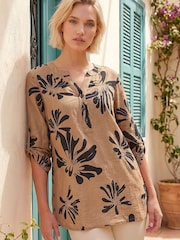 Roman Brown Floral V-Neck Top - Image 1 of 4