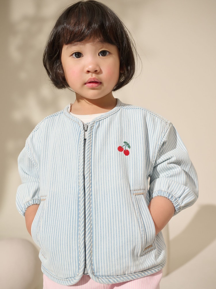 Blue 100% Cotton Stripe Zip Through Jacket (3mths-7yrs) - Image 1 of 9