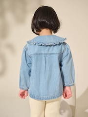 Blue Denim 100% Cotton Embroidered Frill Collar Jacket (3mths-7yrs) - Image 3 of 8