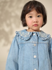 Blue Denim 100% Cotton Embroidered Frill Collar Jacket (3mths-7yrs) - Image 4 of 8