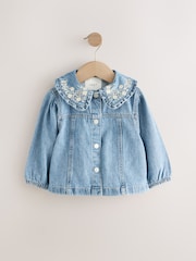 Blue Denim 100% Cotton Embroidered Frill Collar Jacket (3mths-7yrs) - Image 5 of 8