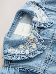 Blue Denim 100% Cotton Embroidered Frill Collar Jacket (3mths-7yrs) - Image 8 of 8
