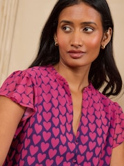 Love & Roses Navy Heart Flutter Sleeve Blouse - Image 2 of 5