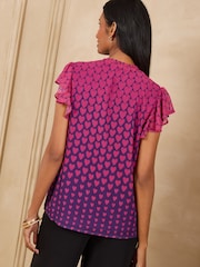 Love & Roses Navy Heart Flutter Sleeve Blouse - Image 5 of 5