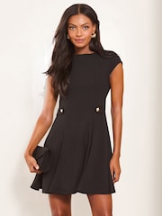 Lipsy Black Short Sleeve Button Skater Mini Dress - Image 1 of 4