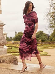 Lipsy Purple Short Sleeve Floral Mesh Midi Dress - Image 3 of 4