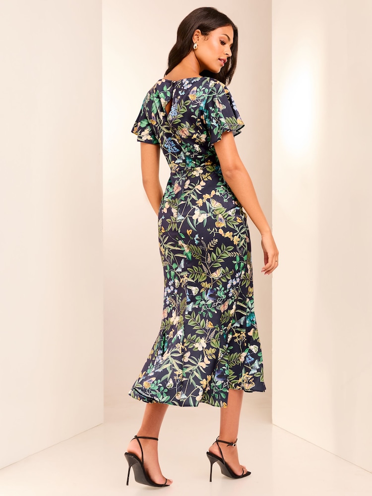 Lipsy Navy Blue Flutter Sleeve Underbust Midi Dress - Image 2 of 4 Lipsy Navy Blue Flutter Sleeve Underbust Midi Dress - Image 2 of 4