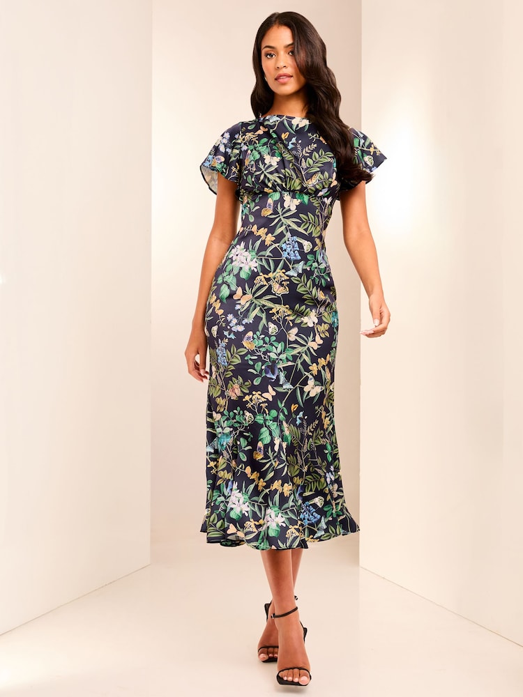 Lipsy Navy Blue Flutter Sleeve Underbust Midi Dress - Image 3 of 4