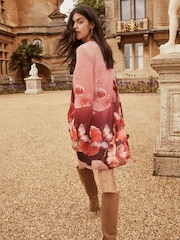 Lipsy Pink Floral Placement Print Long Sleeve Mini Shift Dress - Image 2 of 4