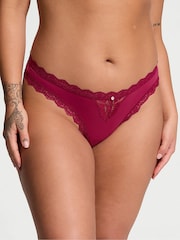 Victoria's Secret Campari Red Lace Trim Thong Knickers - Image 1 of 3