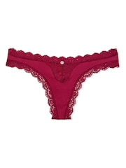 Victoria's Secret Campari Red Lace Trim Thong Knickers - Image 3 of 3