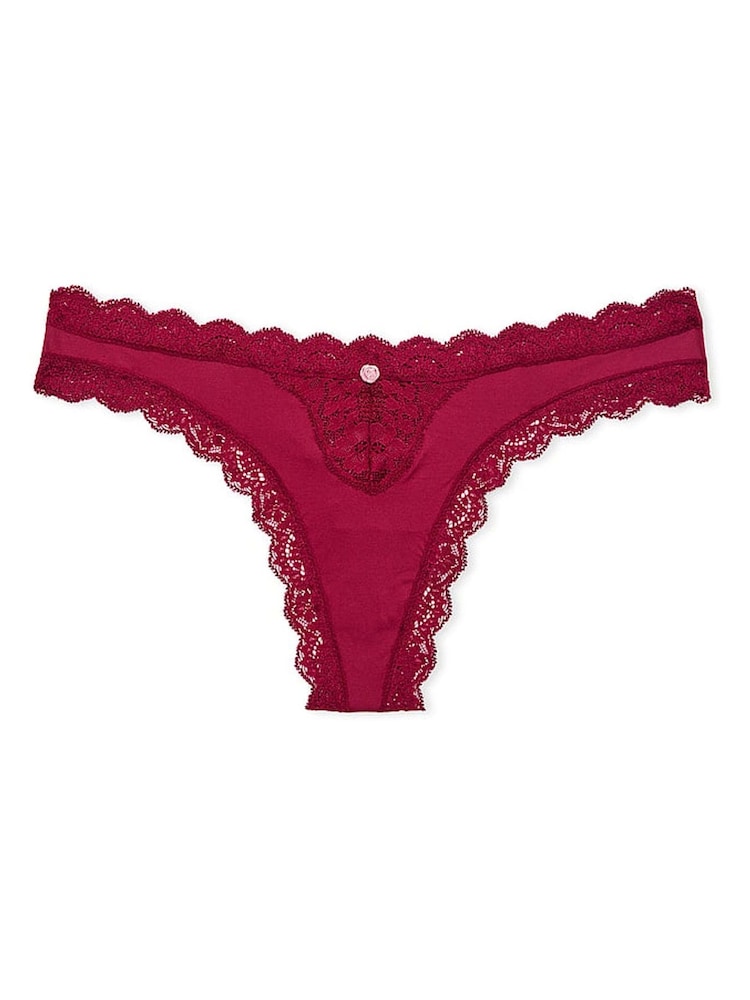 Victoria's Secret Campari Red Lace Trim Thong Knickers - Image 3 of 3
