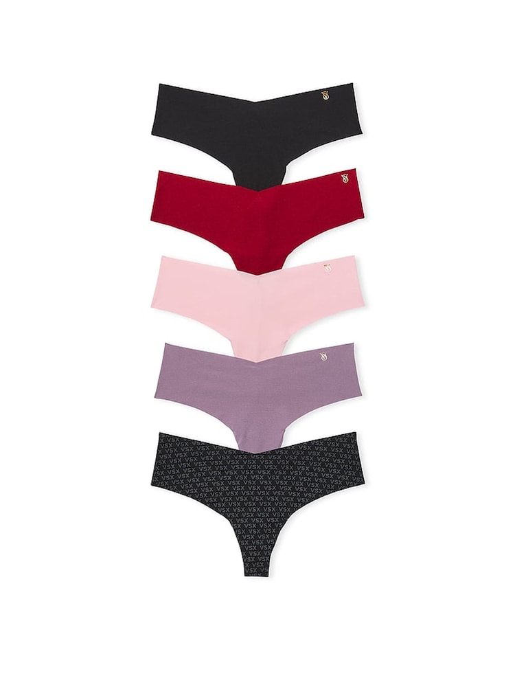 Victoria's Secret Black/Red/Pink/Purple Thong 5 Pack Knickers - Image 1 of 1