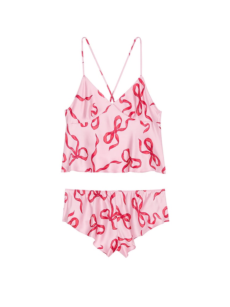 Victoria's Secret Pink Bows Satin Open Back Cami & Shorts Set - Image 3 of 4