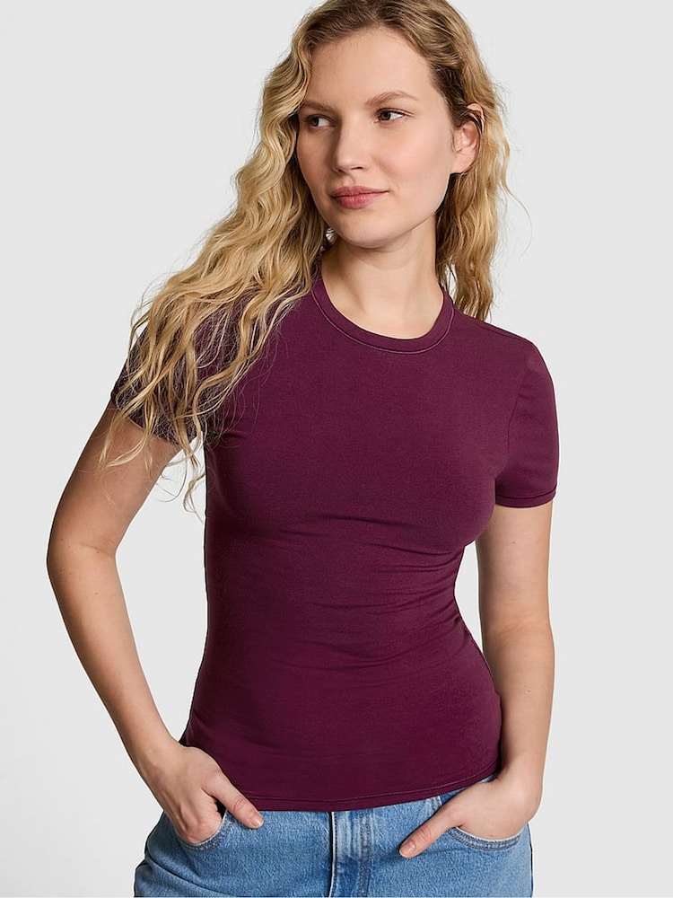 Victoria's Secret PINK Purple Rose Cotton T-Shirt - Image 1 of 3