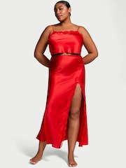 Victoria's Secret Vermillion Red Satin Lace-Trim Cropped Top & Slip Skirt Set - Image 1 of 3