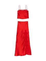 Victoria's Secret Vermillion Red Satin Lace-Trim Cropped Top & Slip Skirt Set - Image 3 of 3