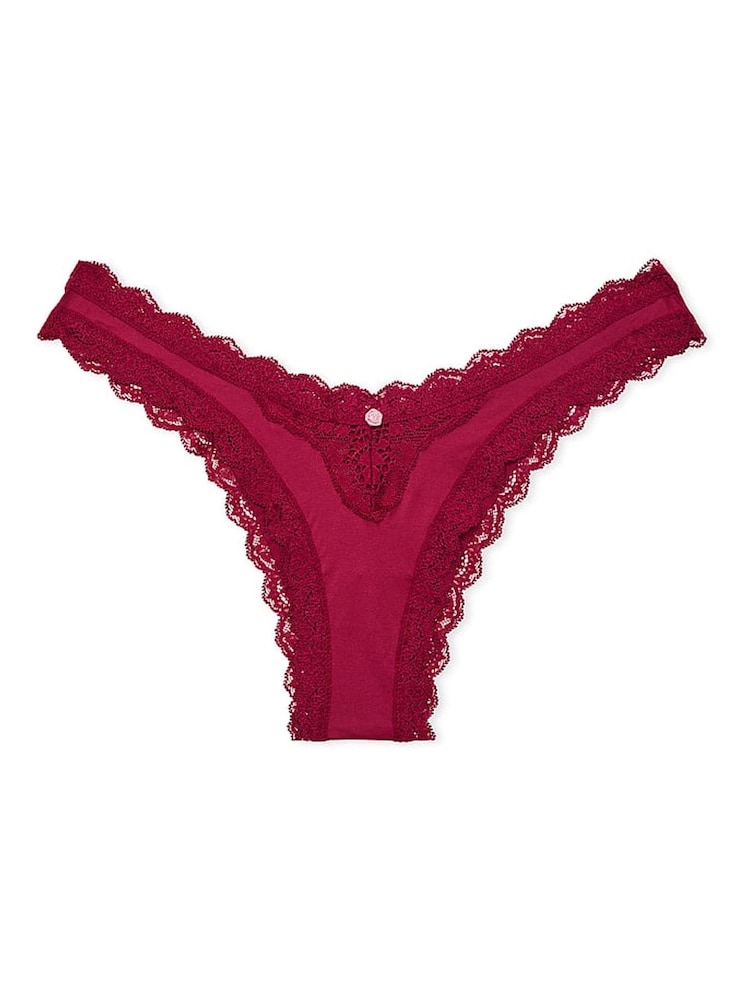 Victoria's Secret Campari Red Lace Trim Brazilian Knickers - Image 3 of 3