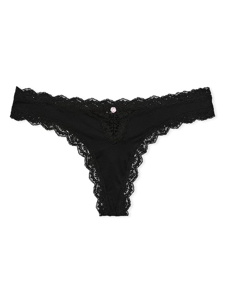 Victoria's Secret Black Lace Trim Thong Knickers - Image 3 of 3
