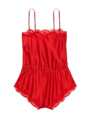 Victoria's Secret Vermillion Red Satin Lace-Trim Playsuit - Image 3 of 3