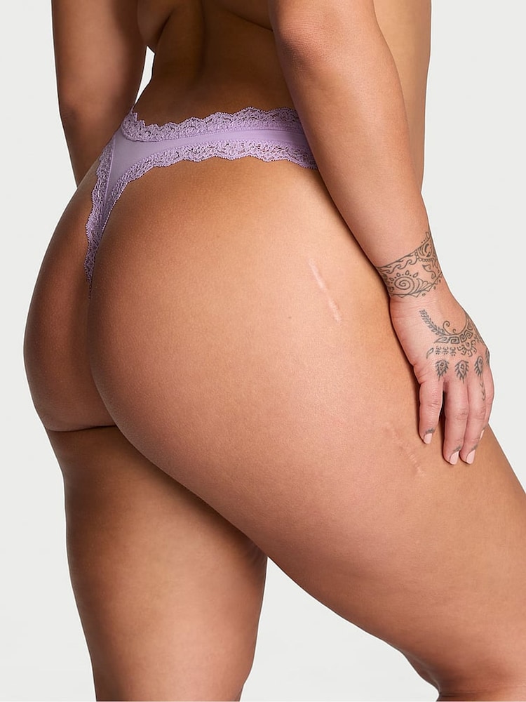 Victoria's Secret Silky Lilac Purple Lace Trim Thong Knickers - Image 2 of 3 Victoria's Secret Silky Lilac Purple Lace Trim Thong Knickers - Image 2 of 3