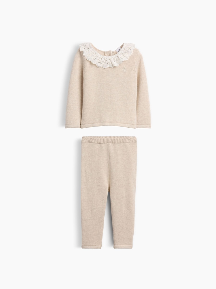 Gap Cream Eyelet Ruffle Collar Jumper Set (0-24mths) - Image 1 of 3 Gap Cream Eyelet Ruffle Collar Jumper Set (0-24mths) - Image 1 of 3