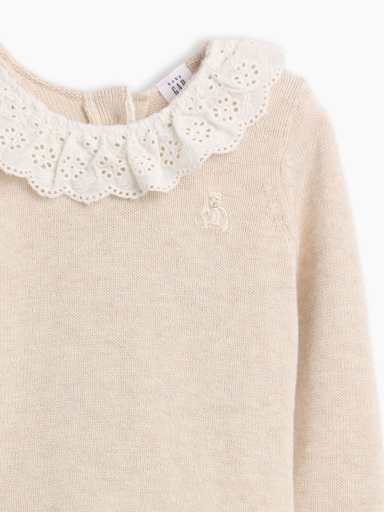 Gap Cream Eyelet Ruffle Collar Jumper Set (0-24mths) - Image 3 of 3 Gap Cream Eyelet Ruffle Collar Jumper Set (0-24mths) - Image 3 of 3