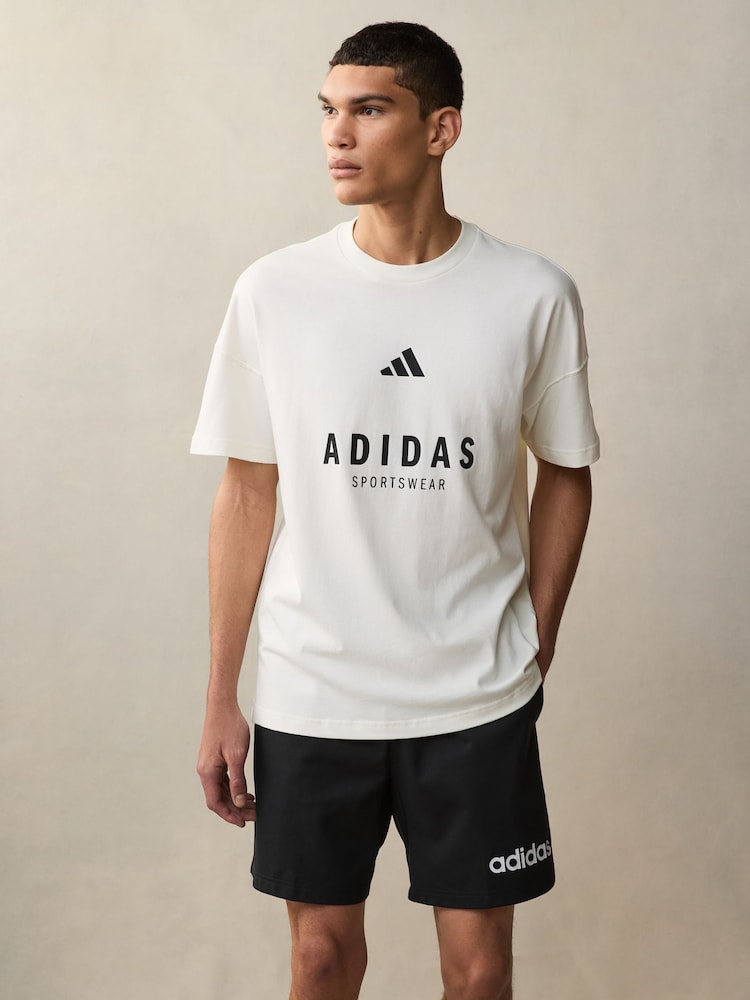 adidas White SZN 100% Cotton Graphic T-Shirt - Image 4 of 11