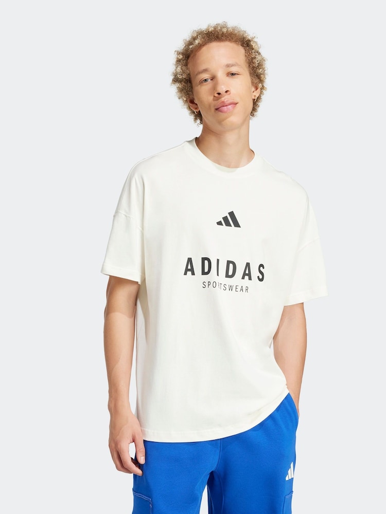 adidas White SZN 100% Cotton Graphic T-Shirt - Image 6 of 11