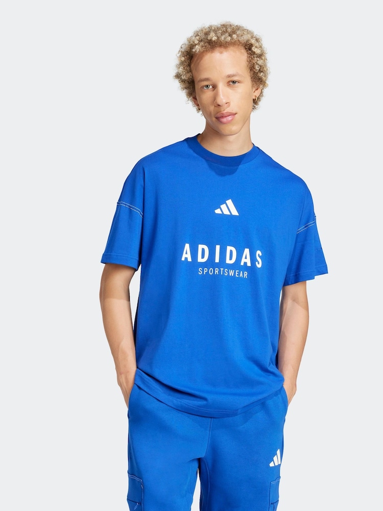 adidas Blue SZN 100% Cotton Graphic T-Shirt - Image 1 of 7