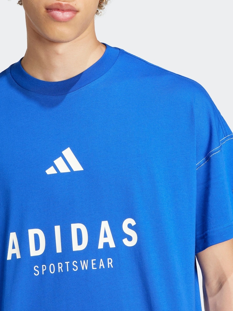 adidas Blue SZN 100% Cotton Graphic T-Shirt - Image 4 of 7