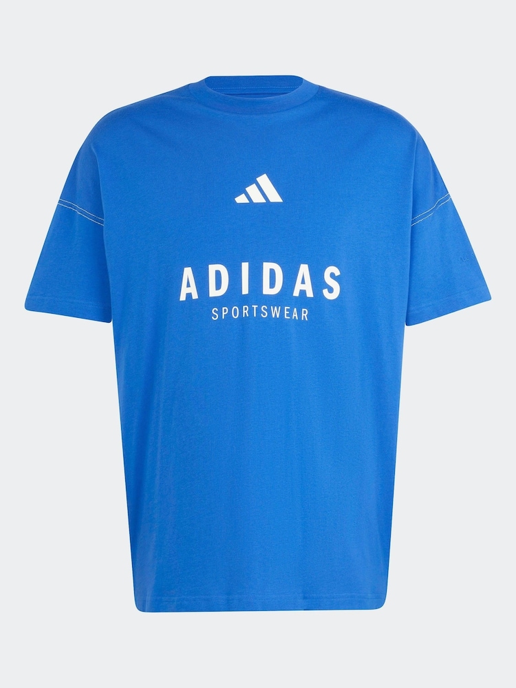 adidas Blue SZN 100% Cotton Graphic T-Shirt - Image 7 of 7