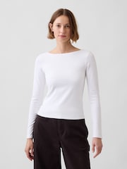 Balts - Gap CloseKnit džersijas T-krekls ar izliektu mugurpusi - Attēls 1 no 3