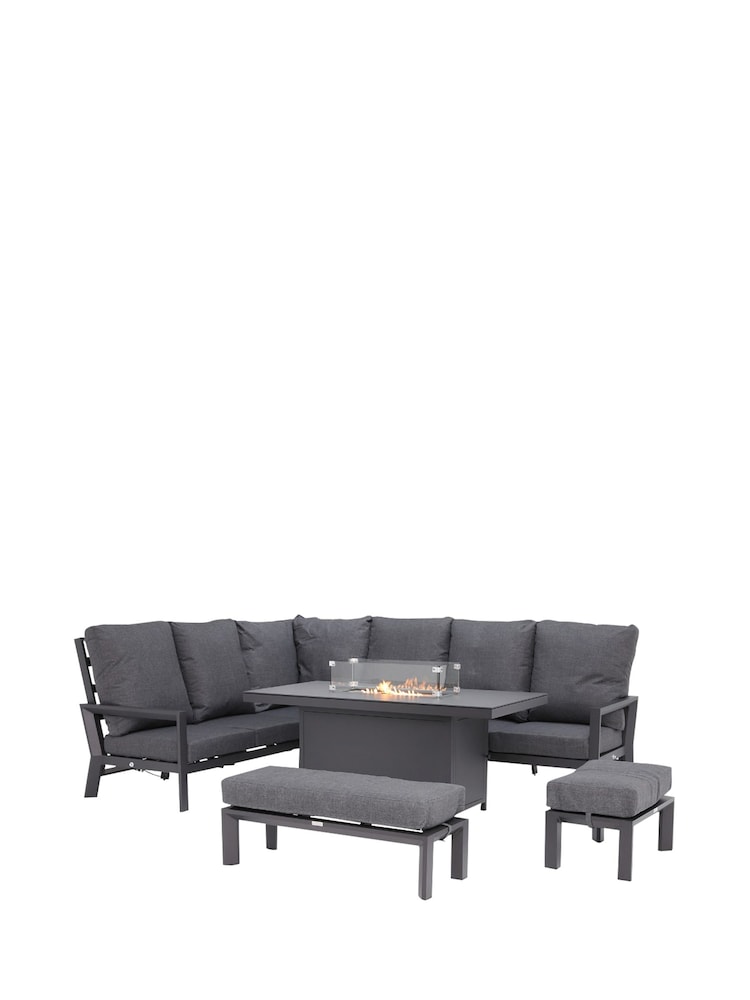 Barker and Stonehouse Grey Maine Aluminium Reclining Corner Garden Dining Set with Fire Pit - Image 2 of 6