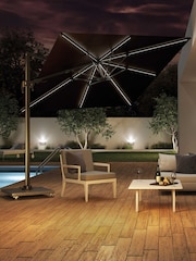 Barker and Stonehouse Grey Lux Garden LED Parasol and Base with Wheels - Image 1 of 7