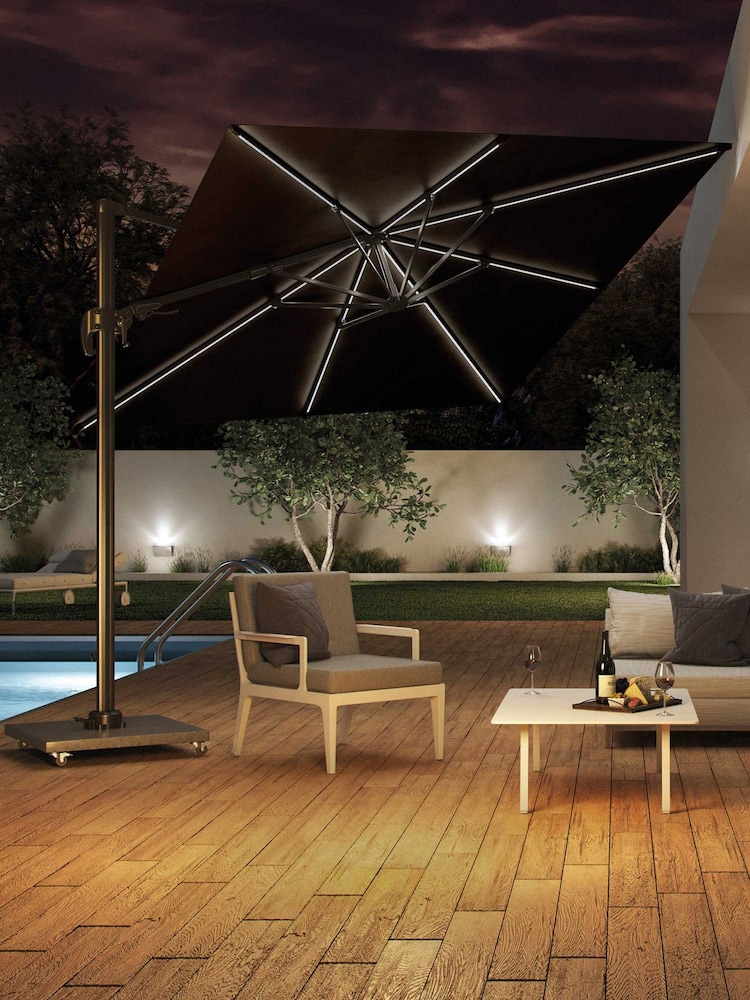 Barker and Stonehouse Grey Lux Garden LED Parasol and Base with Wheels - Image 1 of 7